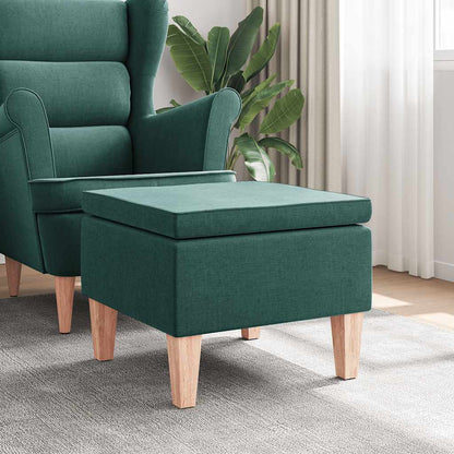 Poggiapiedi con Gambe in Legno Verde Scuro in Tessuto