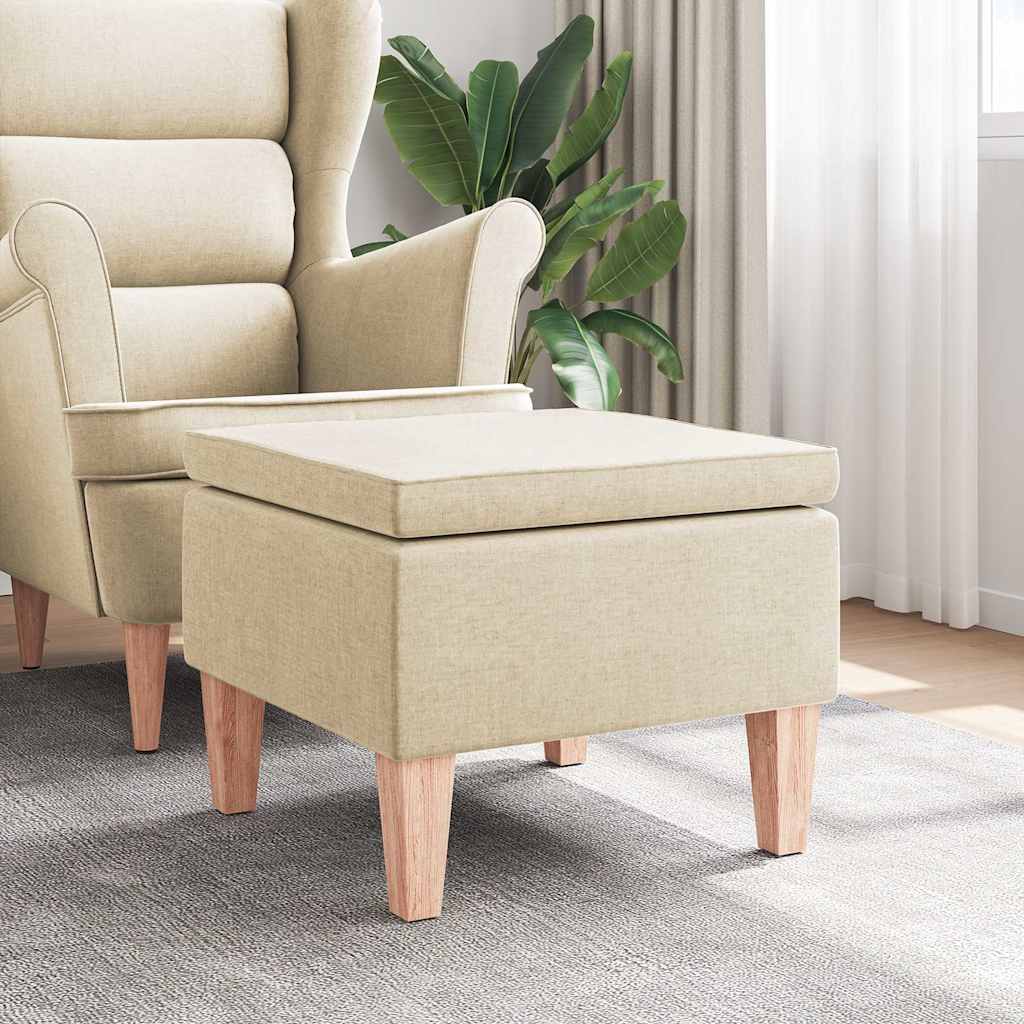 Poggiapiedi con Gambe in Legno Crema in Tessuto