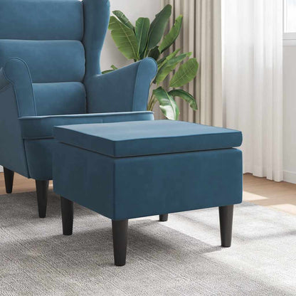 Poggiapiedi con Gambe in Legno Blu in Velluto