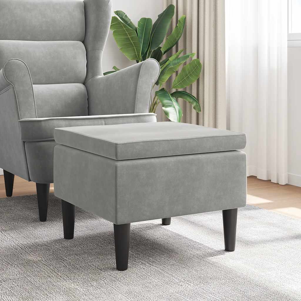 Sgabello con Gambe in Legno Grigio Chiaro Velluto