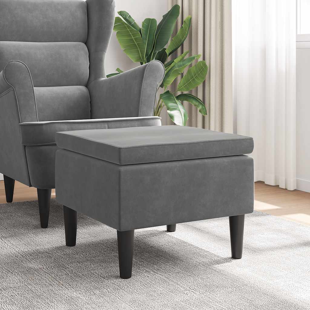 Poggiapiedi con Gambe in Legno Grigio Scuro in Velluto