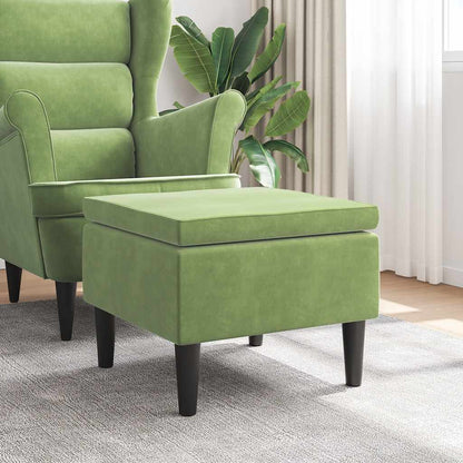 Poggiapiedi con Gambe in Legno Verde Chiaro in Velluto