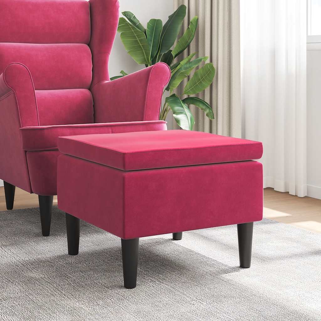 Poggiapiedi con Gambe in Legno Rosso Vino in Velluto