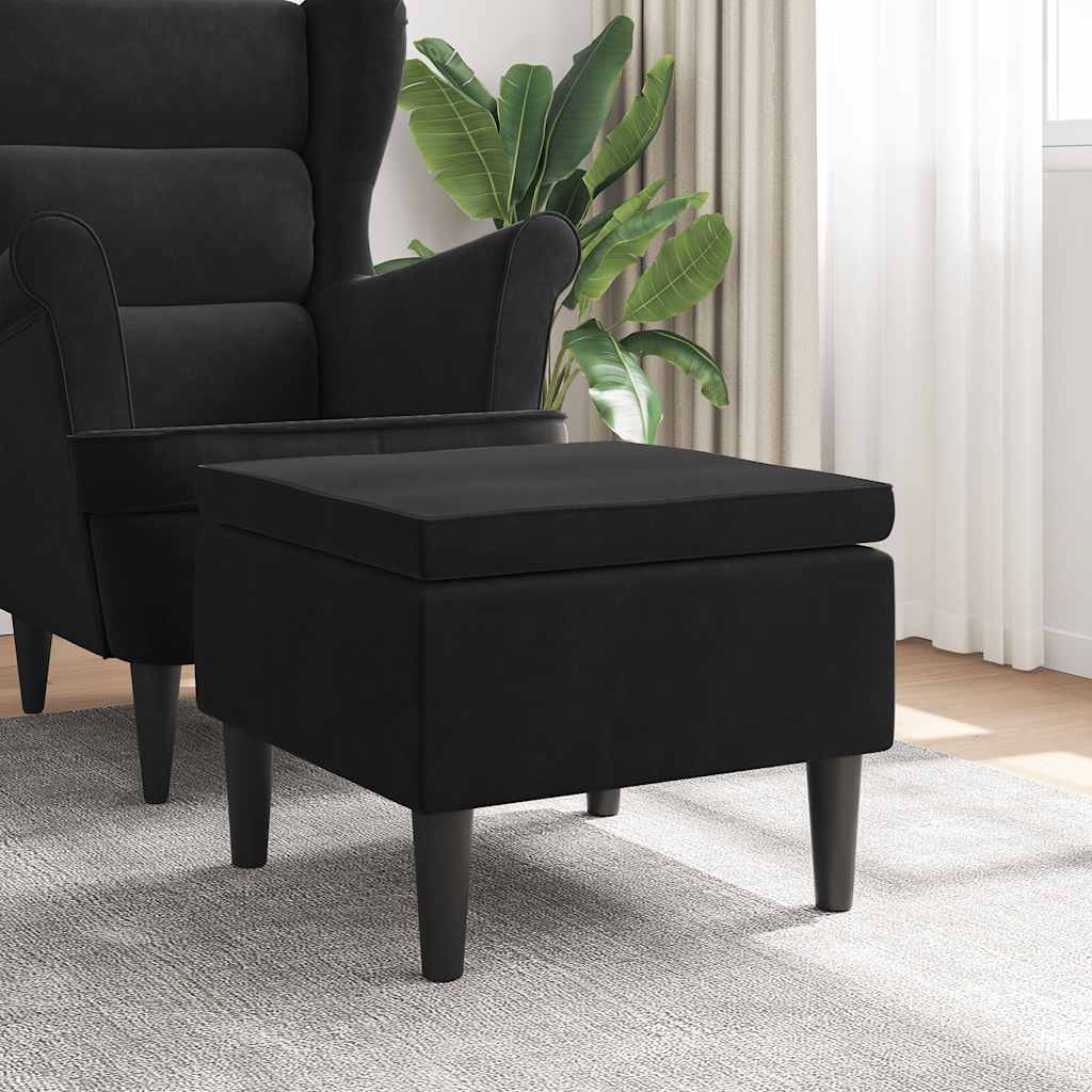 Poggiapiedi con Gambe in Legno Nero in Velluto