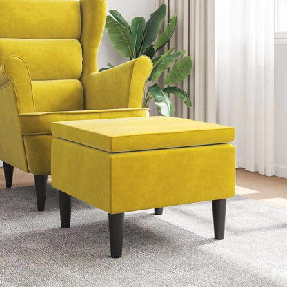 Poggiapiedi con Gambe in Legno Giallo in Velluto