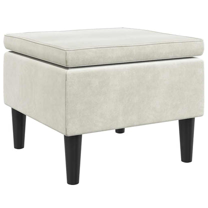 Sgabello con gambe in legno color crema e velluto