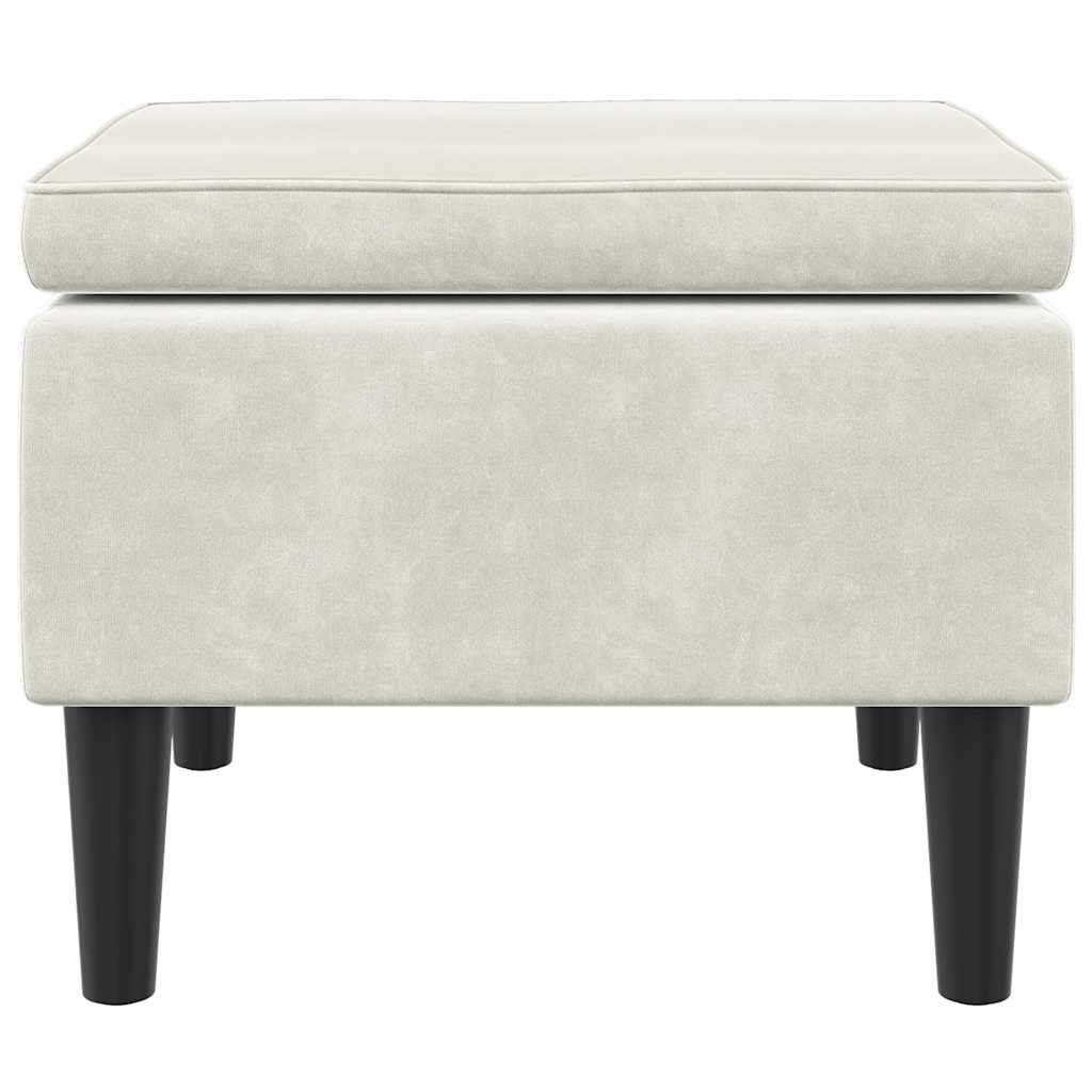 Sgabello con gambe in legno color crema e velluto