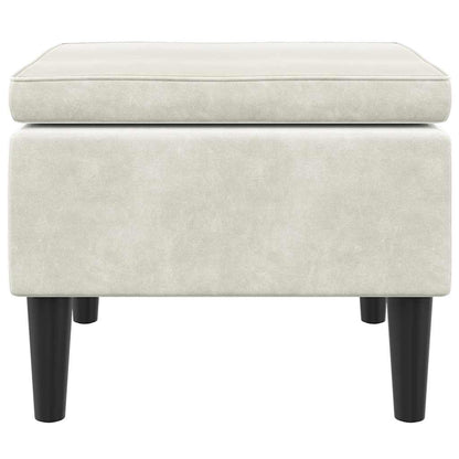 Sgabello con gambe in legno color crema e velluto