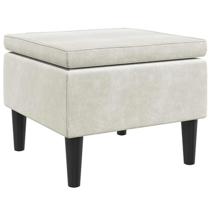 Sgabello con gambe in legno color crema e velluto