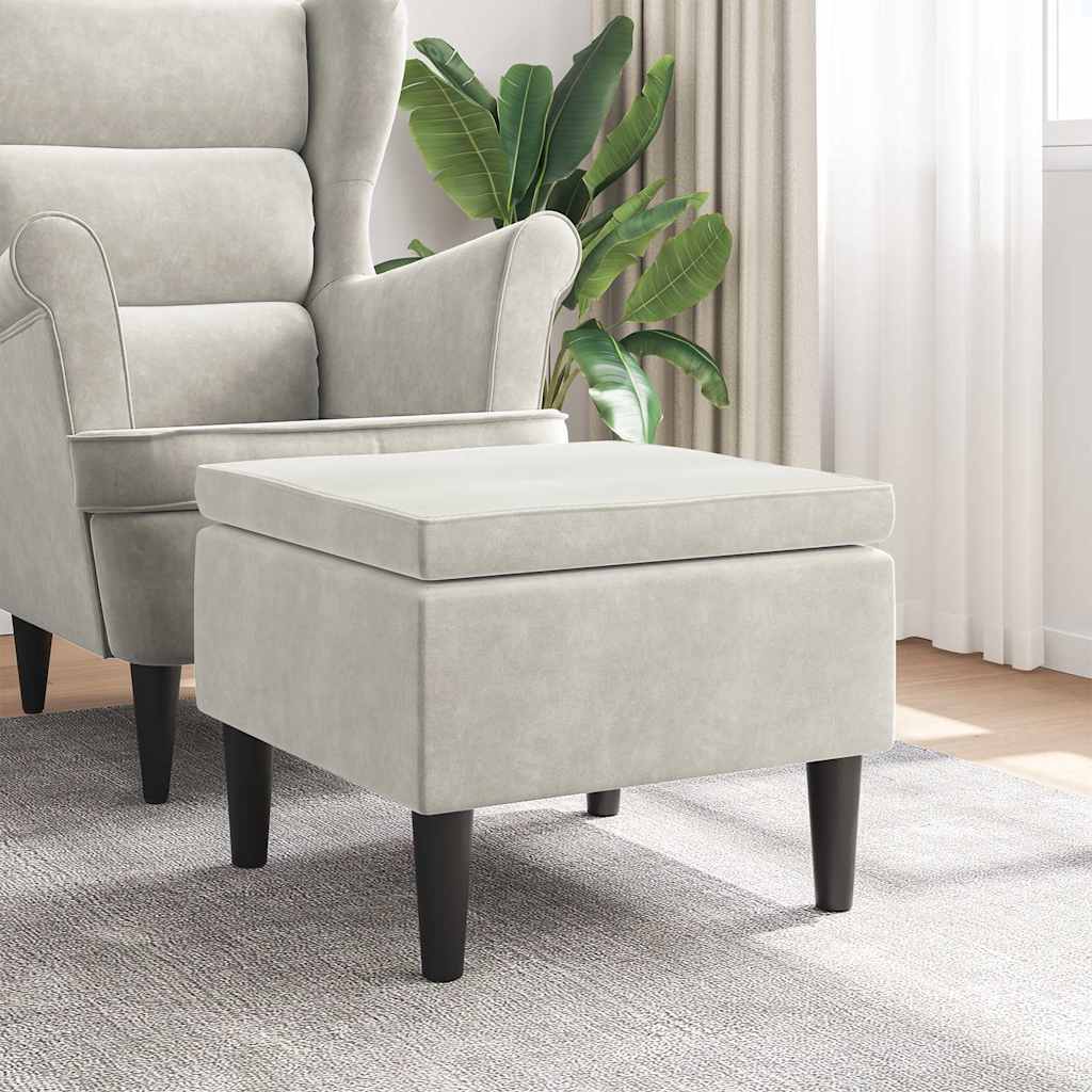 Sgabello con gambe in legno color crema e velluto