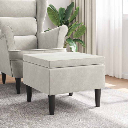Sgabello con gambe in legno color crema e velluto