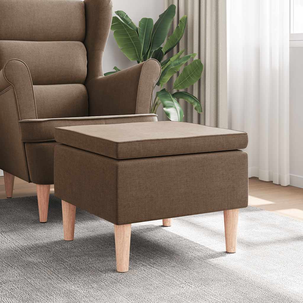 Poggiapiedi con Gambe in Legno Marrone in Tessuto
