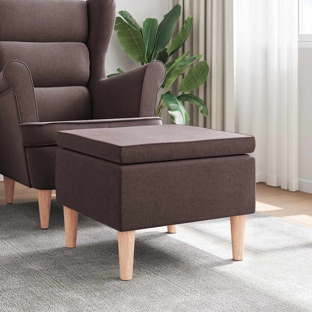 Poggiapiedi con Gambe in Legno Marrone Scuro in Tessuto