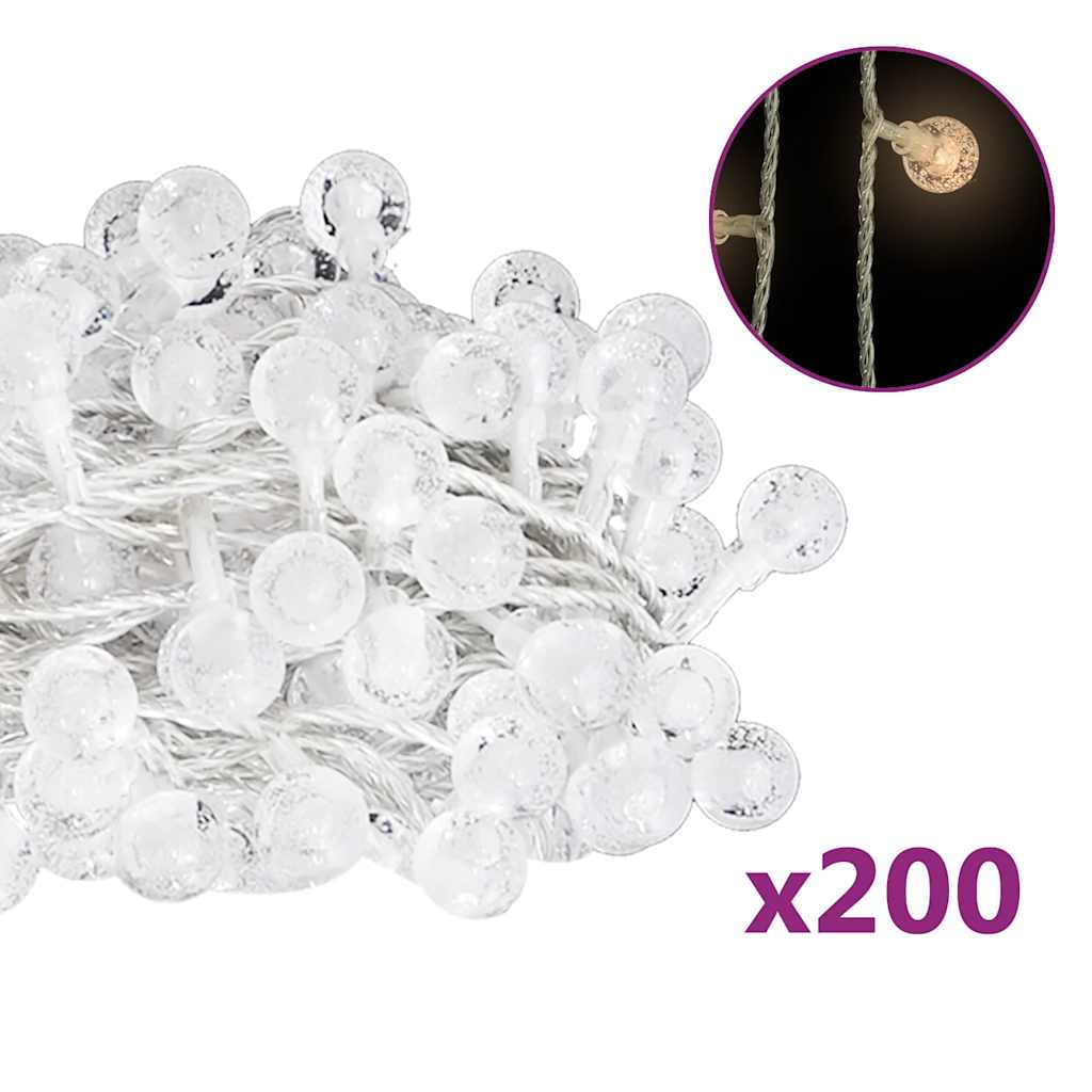 Filo di Luci Sferiche 20m 200 LED Bianco Caldo 8 Funzioni