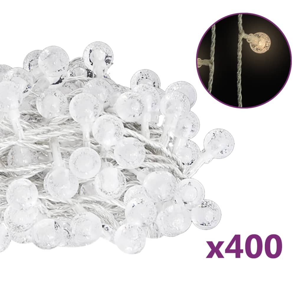 Filo Luci Fatate Sferiche 40m 400 LED Bianco Caldo 8 Funzioni