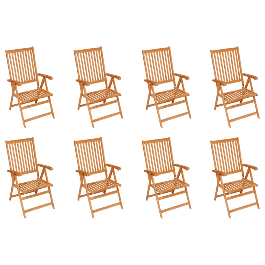 Sedie Reclinabili da Giardino con Cuscini 8 pz Massello di Teak