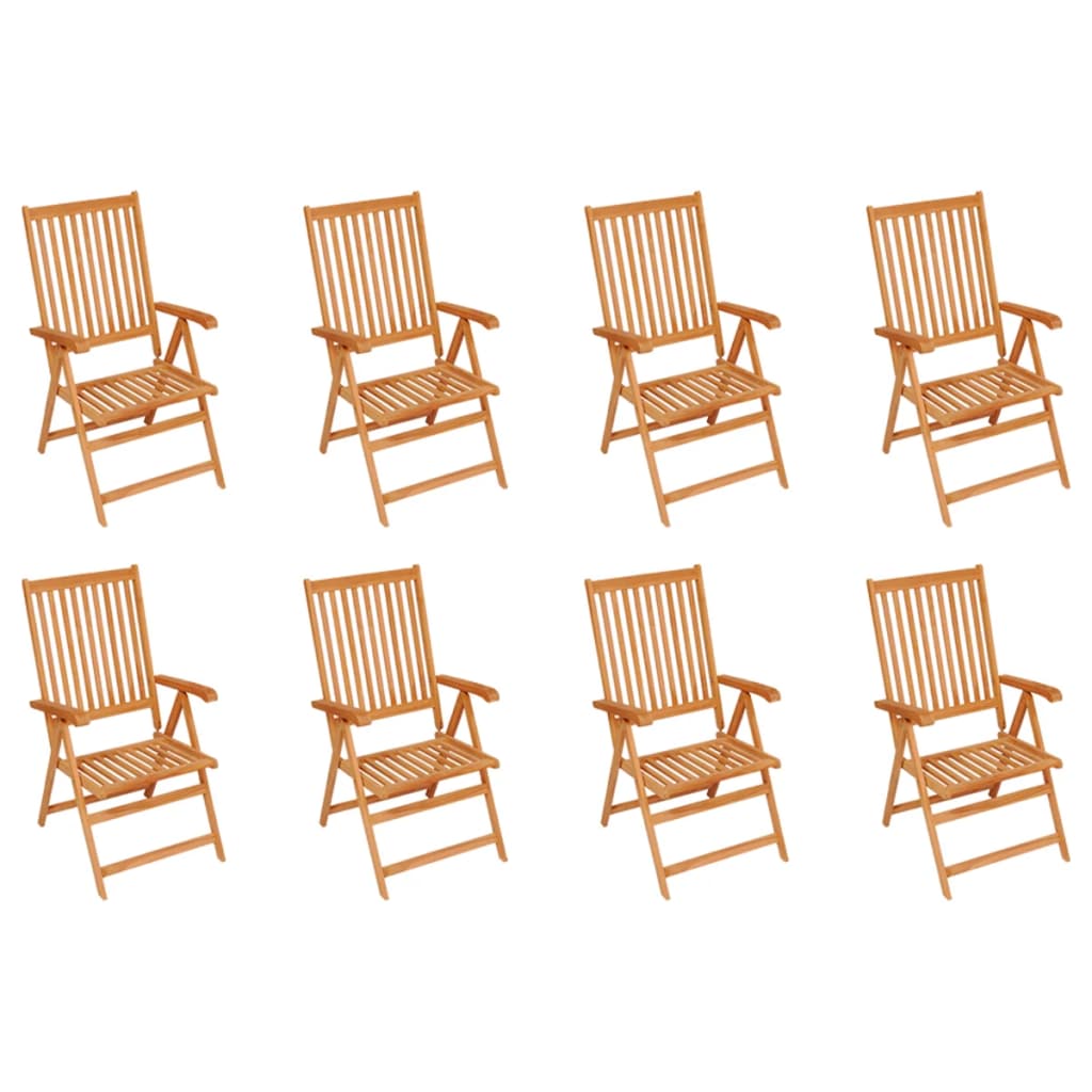 Sedie Reclinabili da Giardino con Cuscini 8 pz Massello di Teak
