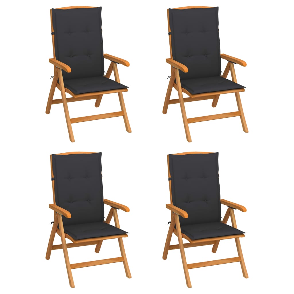 Sedie Reclinabili da Giardino con Cuscini 4 pz Massello di Teak
