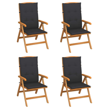 Sedie Reclinabili da Giardino con Cuscini 4 pz Massello di Teak