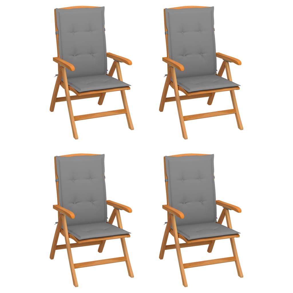 Sedie Reclinabili da Giardino con Cuscini 4 pz Massello di Teak