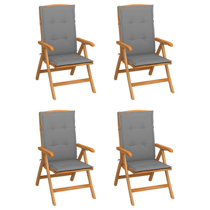 Sedie Reclinabili da Giardino con Cuscini 4 pz Massello di Teak