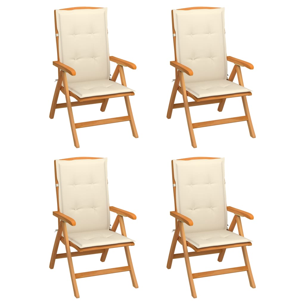 Sedie Reclinabili da Giardino con Cuscini 4 pz Massello di Teak