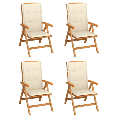 Sedie Reclinabili da Giardino con Cuscini 4 pz Massello di Teak