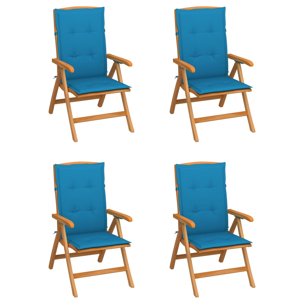 Sedie Reclinabili da Giardino con Cuscini 4 pz Massello di Teak