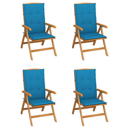 Sedie Reclinabili da Giardino con Cuscini 4 pz Massello di Teak