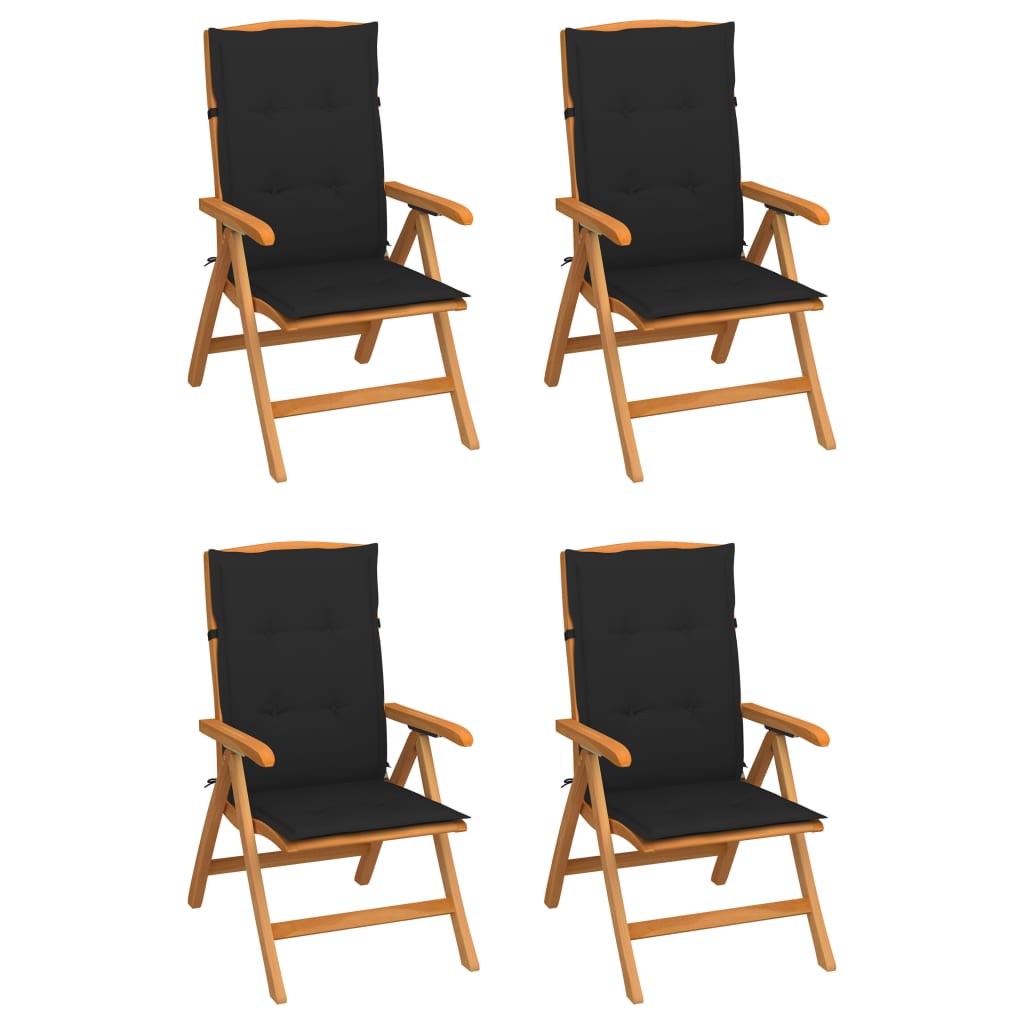 Sedie Reclinabili da Giardino con Cuscini 4 pz Massello di Teak
