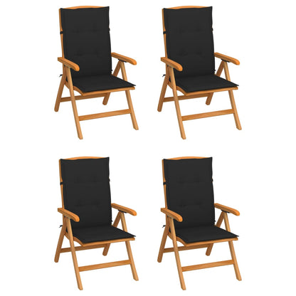 Sedie Reclinabili da Giardino con Cuscini 4 pz Massello di Teak