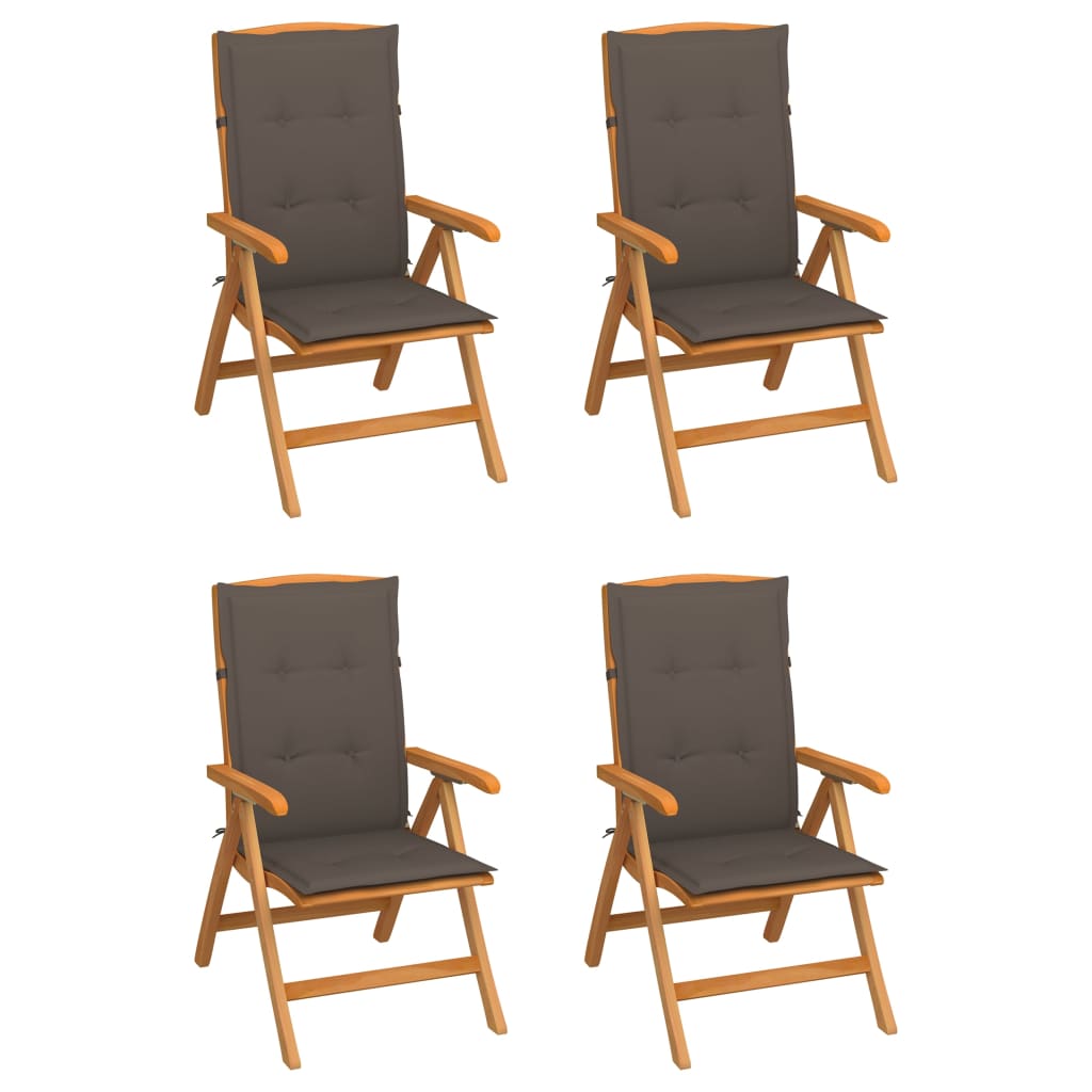 Sedie Reclinabili da Giardino con Cuscini 4 pz Massello di Teak