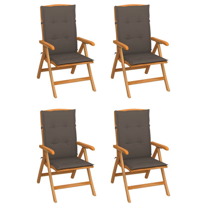 Sedie Reclinabili da Giardino con Cuscini 4 pz Massello di Teak