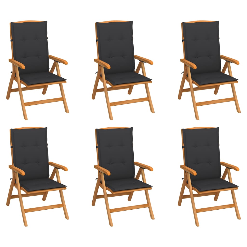 Sedie Reclinabili da Giardino con Cuscini 6 pz Massello di Teak