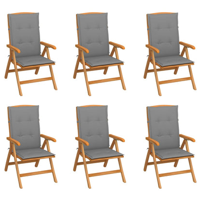 Sedie Reclinabili da Giardino con Cuscini 6 pz Massello di Teak