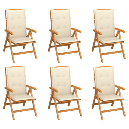 Sedie Reclinabili da Giardino con Cuscini 6 pz Massello di Teak