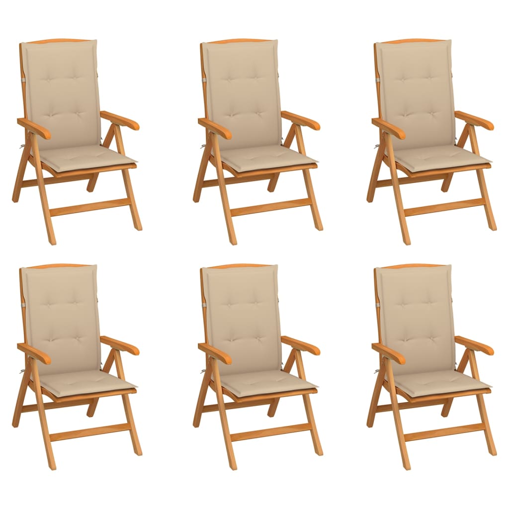 Sedie Reclinabili da Giardino con Cuscini 6 pz Massello di Teak