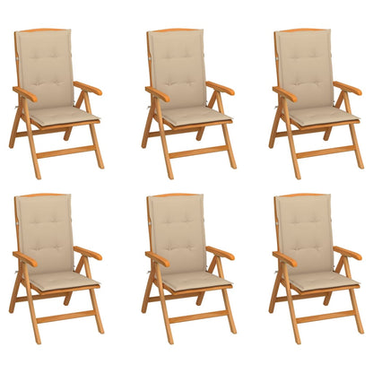 Sedie Reclinabili da Giardino con Cuscini 6 pz Massello di Teak