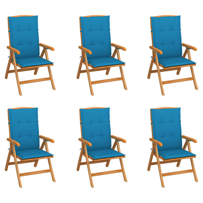 Sedie Reclinabili da Giardino con Cuscini 6 pz Massello di Teak