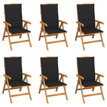 Sedie Reclinabili da Giardino con Cuscini 6 pz Massello di Teak