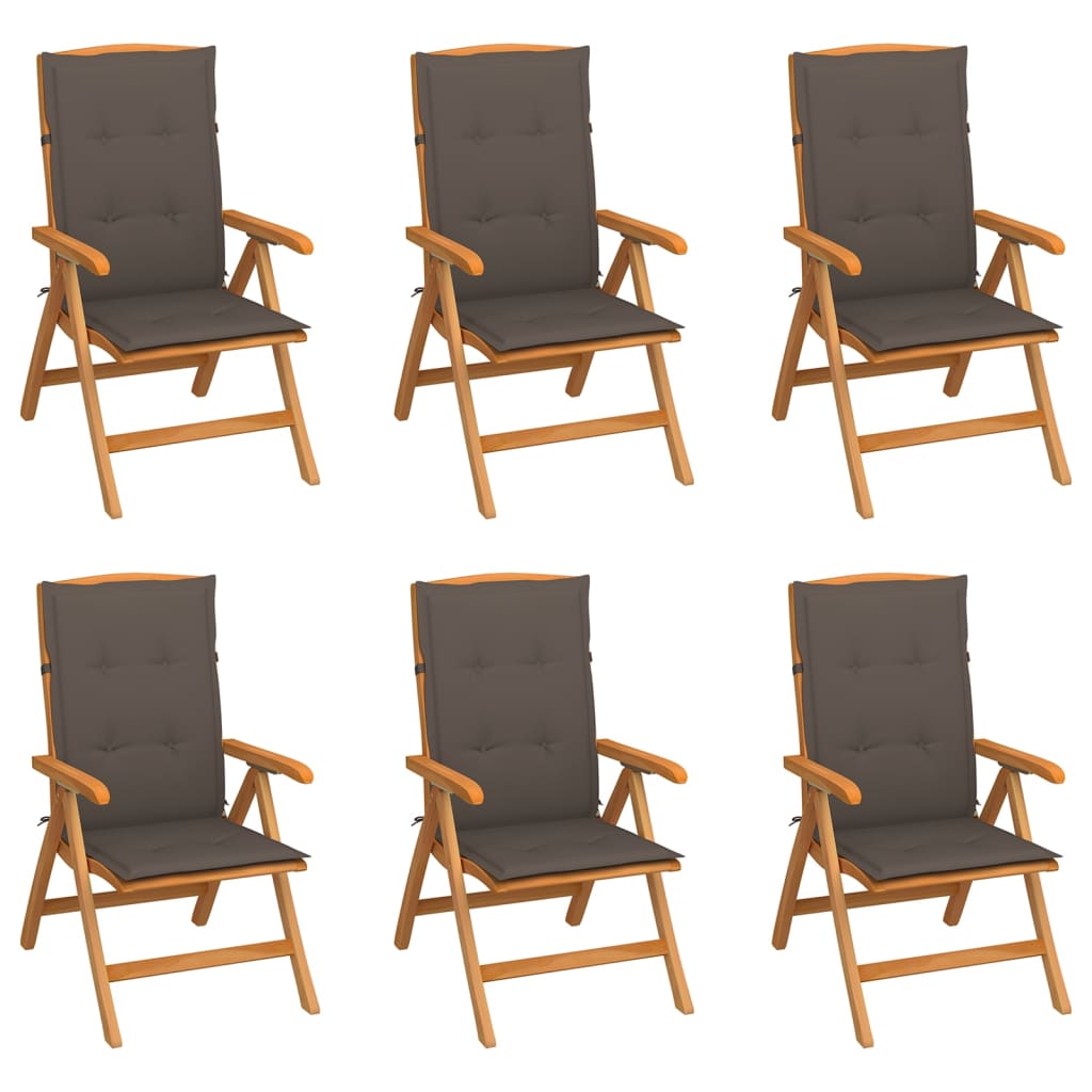 Sedie Reclinabili da Giardino con Cuscini 6 pz Massello di Teak