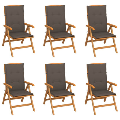 Sedie Reclinabili da Giardino con Cuscini 6 pz Massello di Teak