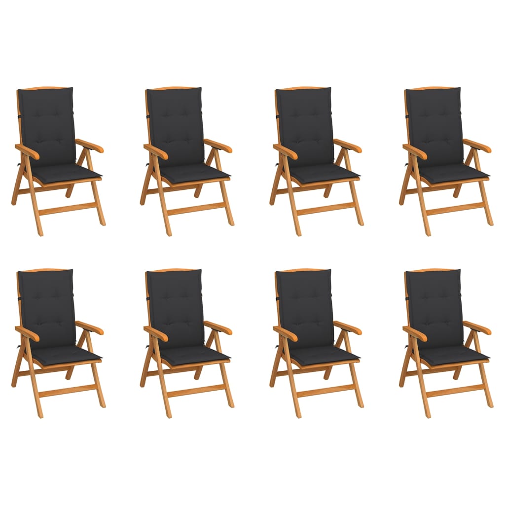 Sedie Reclinabili da Giardino con Cuscini 8 pz Massello di Teak