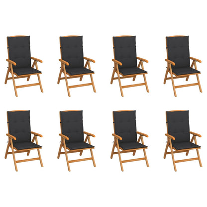 Sedie Reclinabili da Giardino con Cuscini 8 pz Massello di Teak