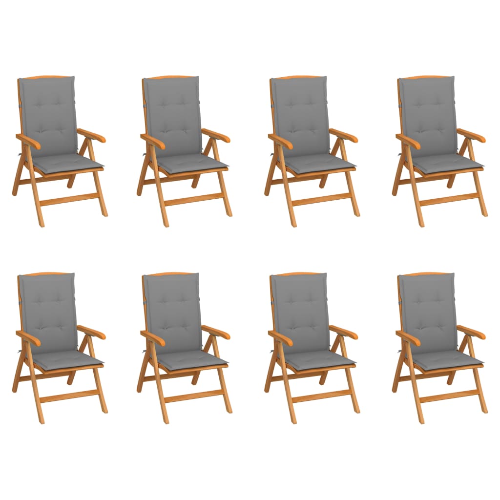 Sedie Reclinabili da Giardino con Cuscini 8 pz Massello di Teak
