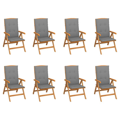 Sedie Reclinabili da Giardino con Cuscini 8 pz Massello di Teak