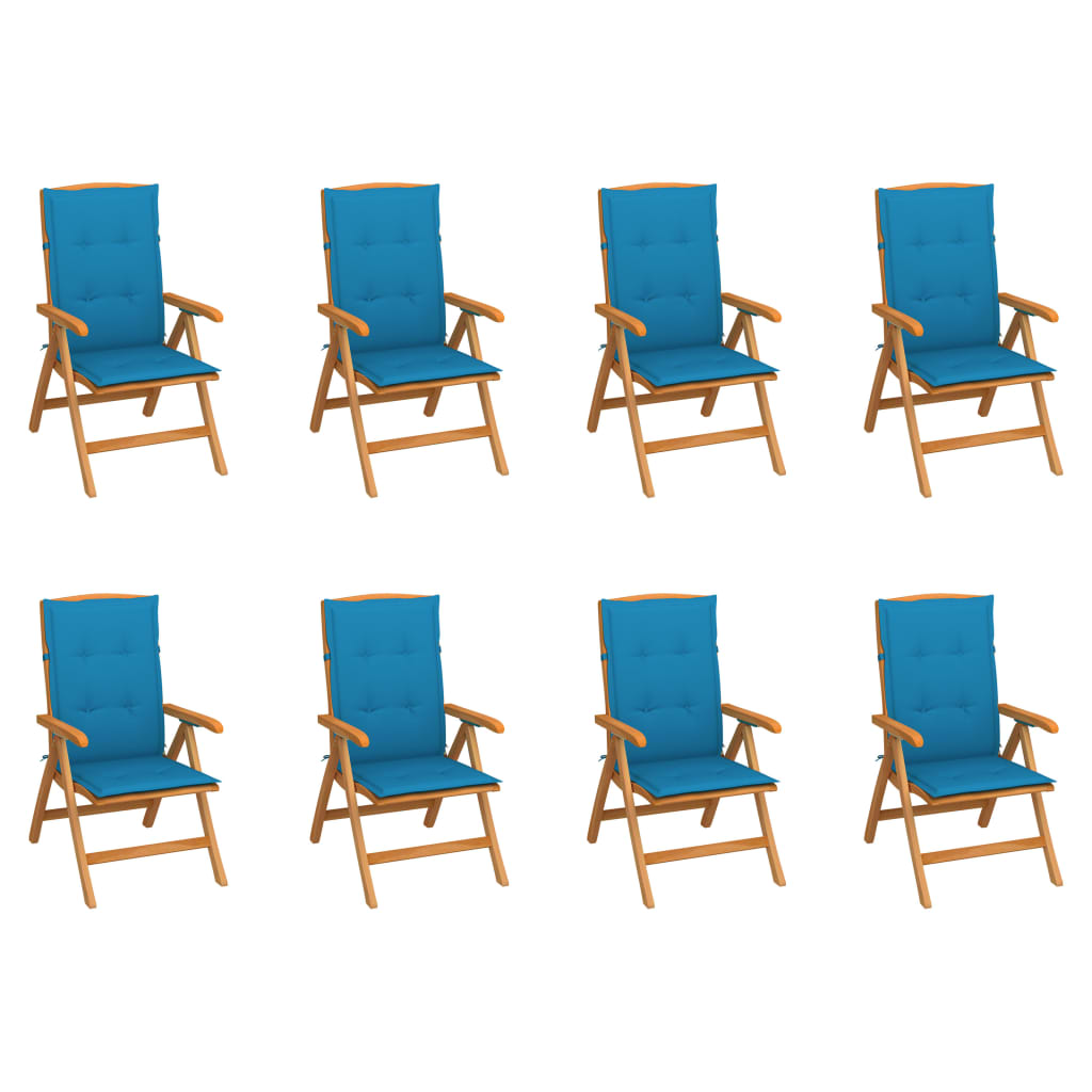 Sedie Reclinabili da Giardino con Cuscini 8 pz Massello di Teak