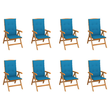 Sedie Reclinabili da Giardino con Cuscini 8 pz Massello di Teak