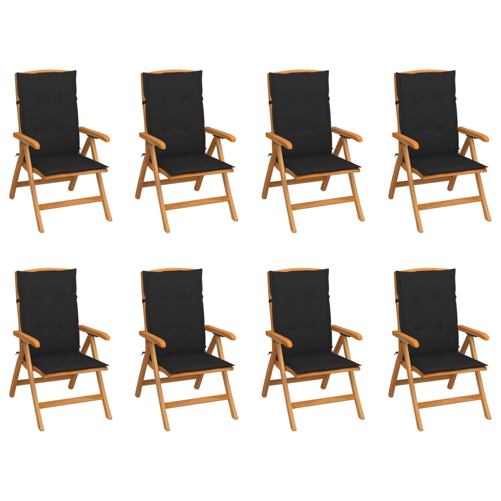 Sedie Reclinabili da Giardino con Cuscini 8 pz Massello di Teak