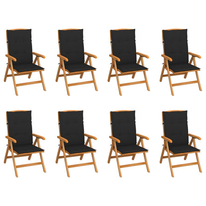 Sedie Reclinabili da Giardino con Cuscini 8 pz Massello di Teak